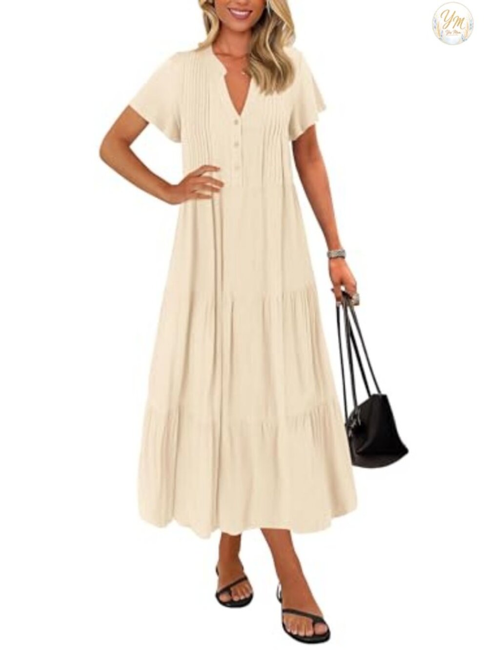 Flutter Sleeve Tiered Swing Maxi Dress with Pockets, Lined, Lightweight